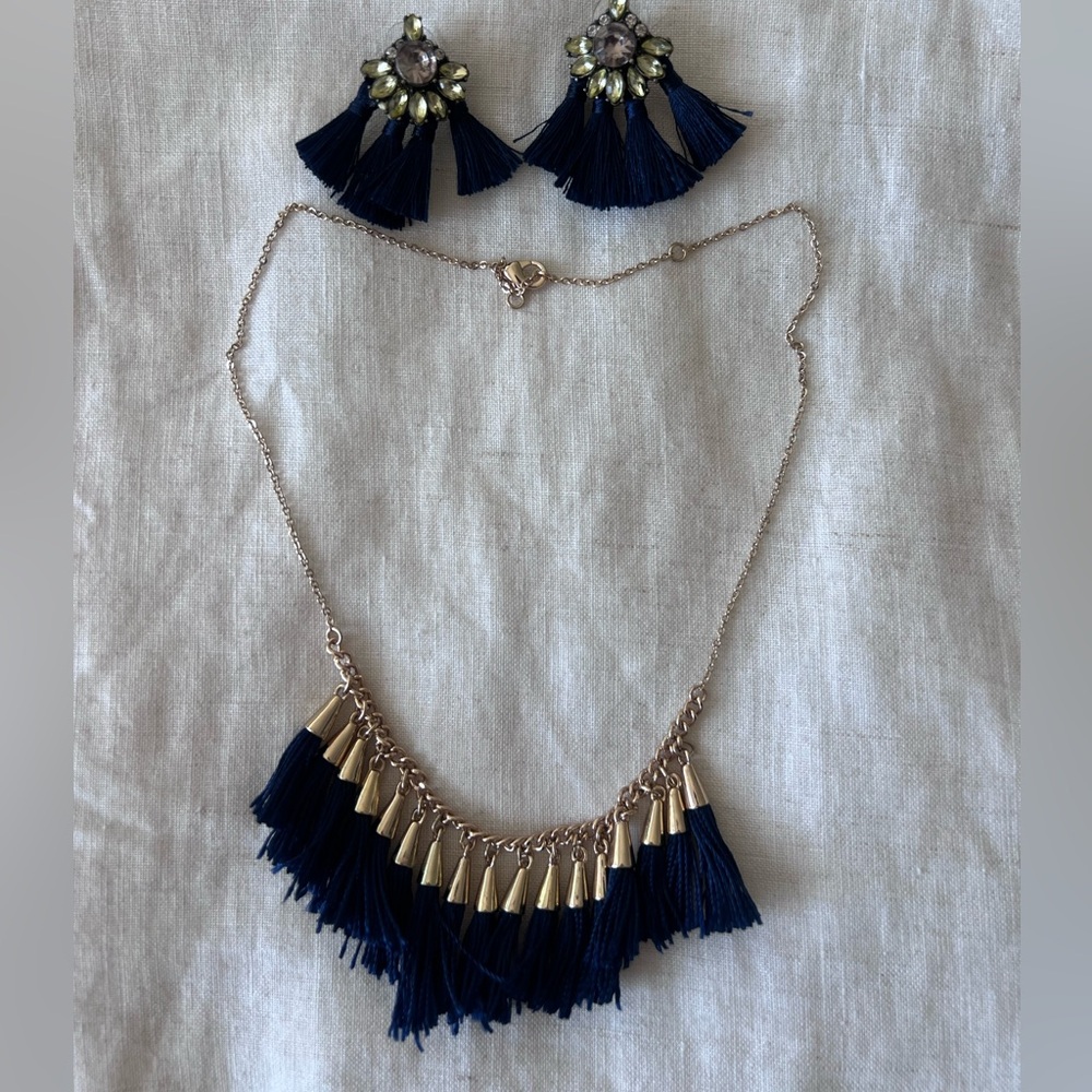 Elegant Gold and Navy Tassel Jewelry Set
